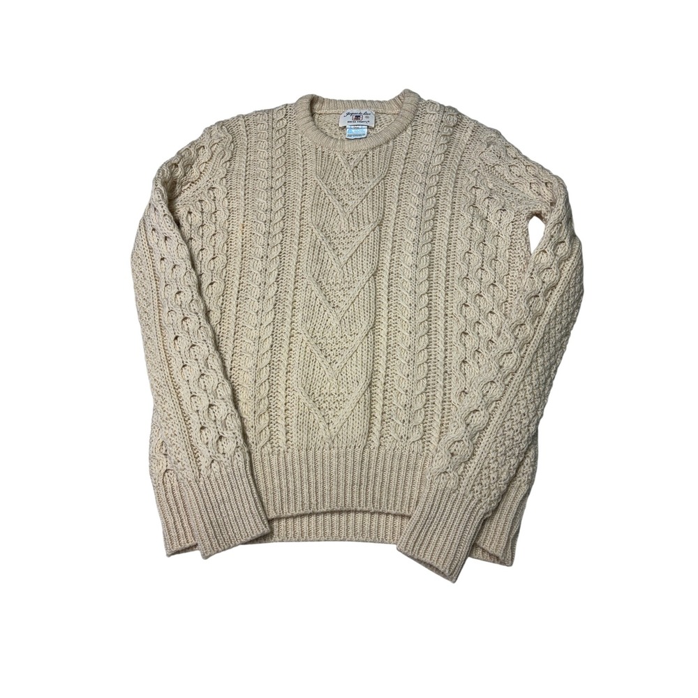 Vtg Jacques de Loux Bucks County Cream Cable Knit‎ Wool Sweater Women Medium USA